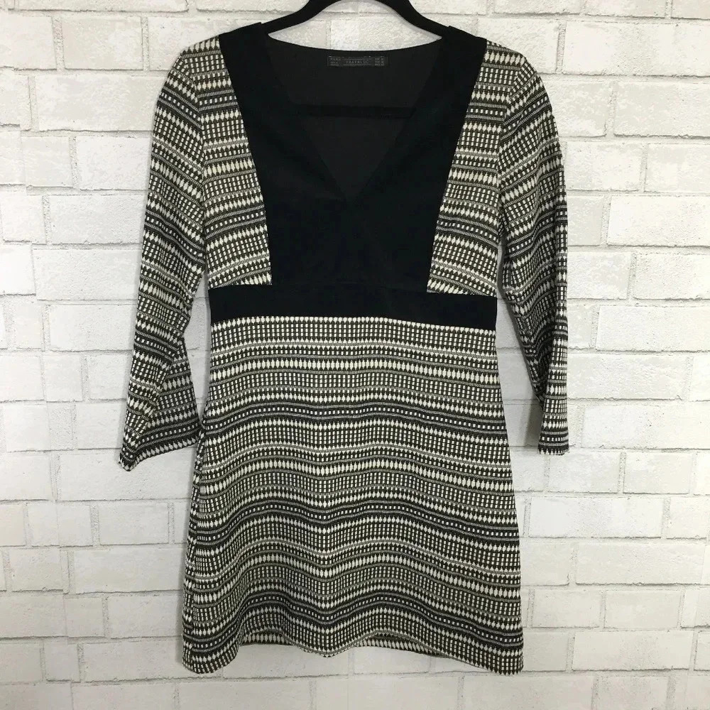 Zara Trafaluc Velvet Trim Black & White Mini Dress